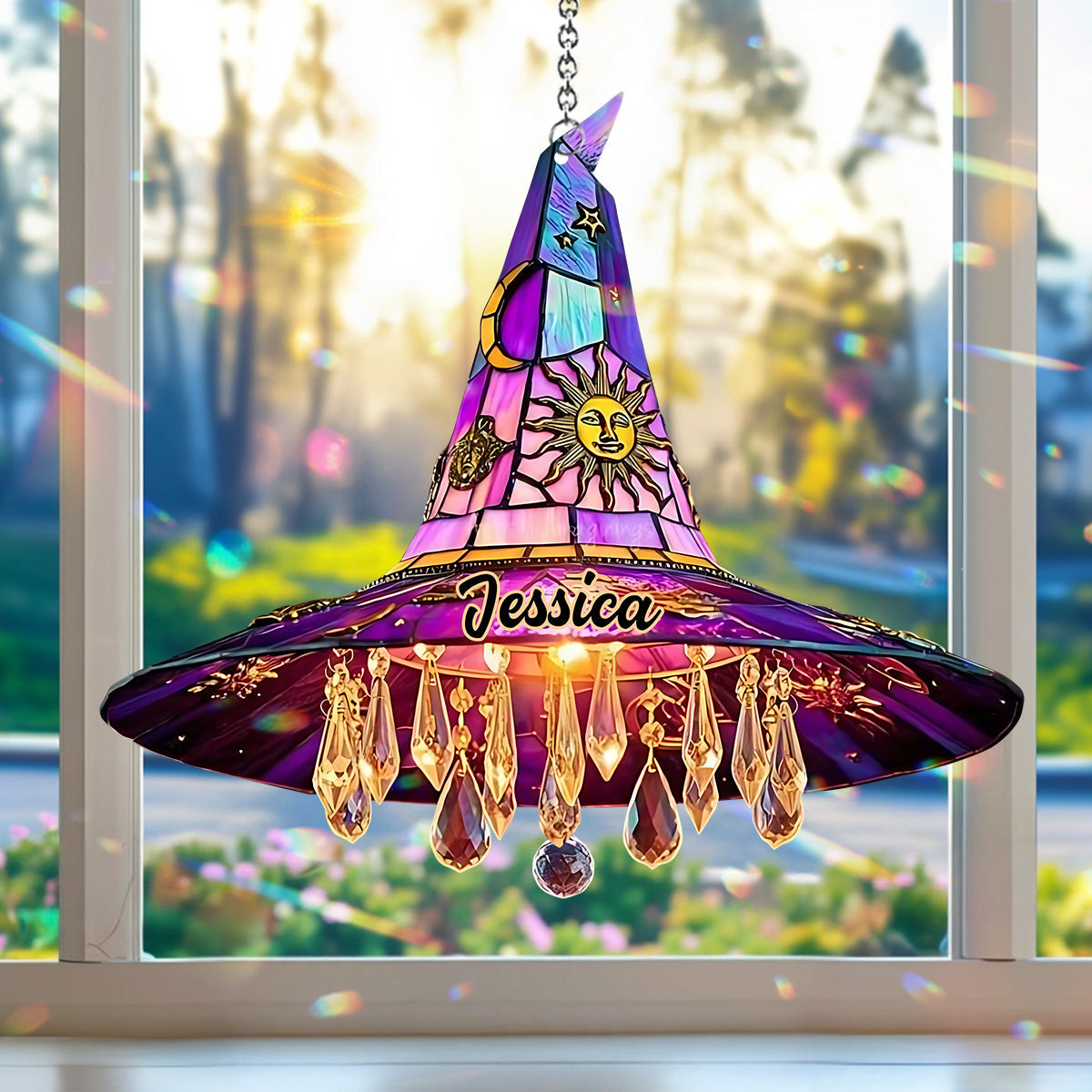Beautiful Hat Witch - Personalized Witch Window Hanging Suncatcher Ornament