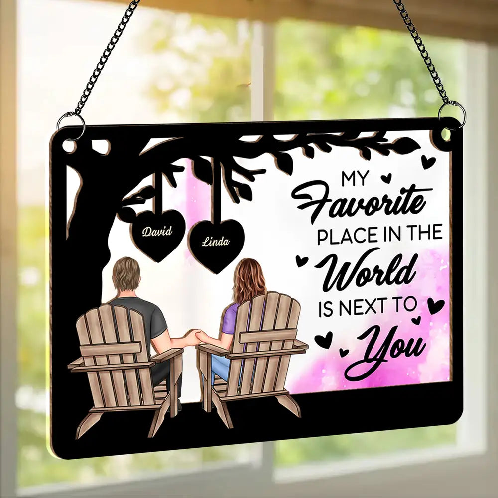 Always by Your Side - Custom "My Favorite Place in the World is Next to You" Wood and Acrylic Layered Ornament, Perfect for Couples