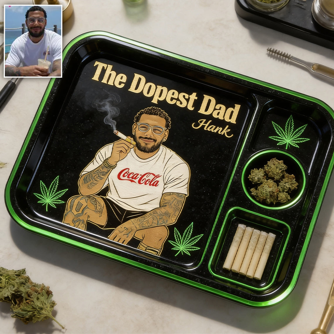 Custom Rolling Tray From Any Photo, Gift For World's Dopest Dad - Personalized Weed Catch-All Tray
