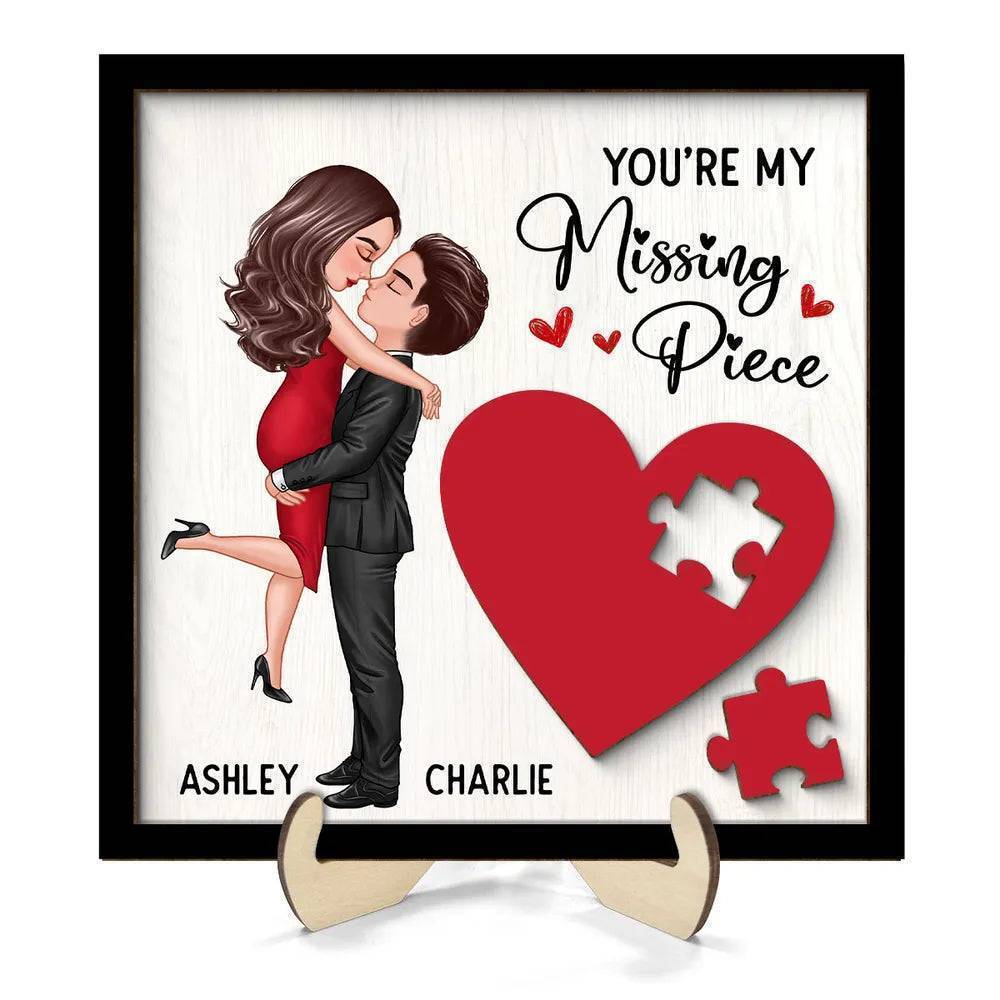 Personalized Couple's Red Heart Wooden Plaque - 2-Layer Missing Piece Design
