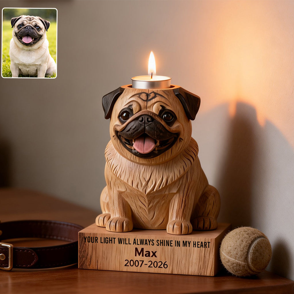 In Loving Memory - Personalized Dog Custom Shape Wooden Candle Holder