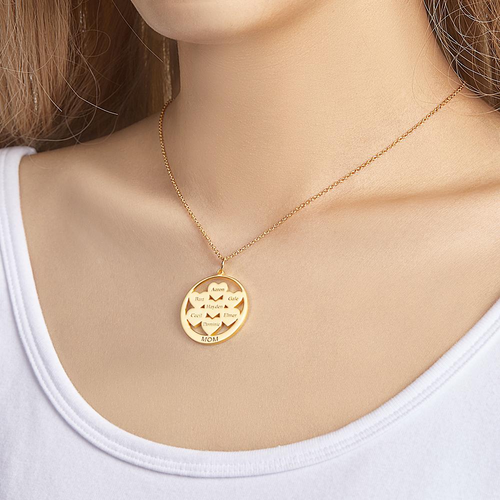 Custom Engraved Circle Hearts Necklace Charm - Personalized Necklace
