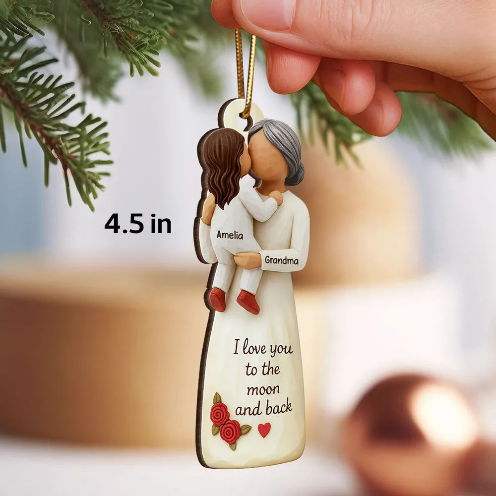 Wooden Ornament - Personalized Grandma & Grandchild Hug, Holiday Tree Decor, unique gift that says 'I love you'