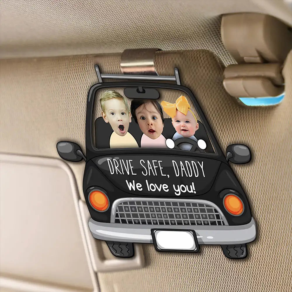 To Dad, With Love – Personalized Drive Safe Car Visor Clip with Kids – Heartfelt Gift from Family