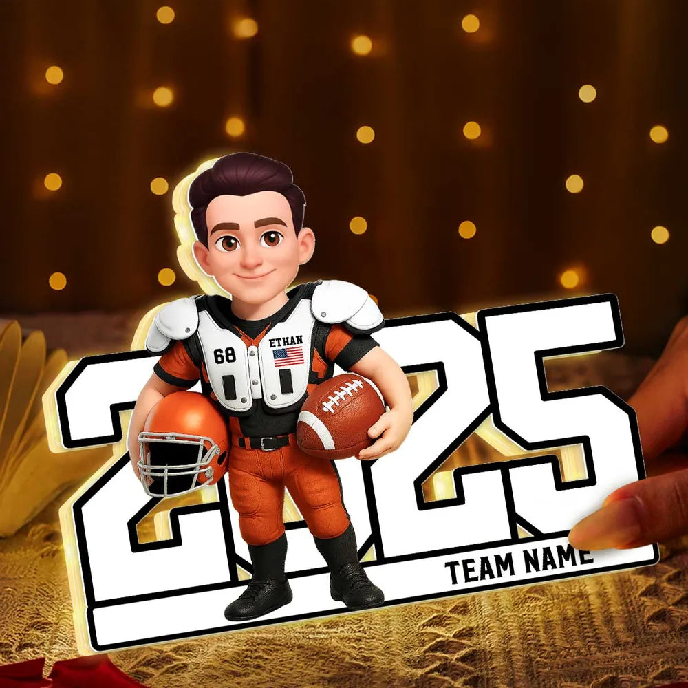 Acrylic Light Box - Custom Football Player Design, Warm Glow for Bedroom or Desk, Unique Gift for Players & Fans