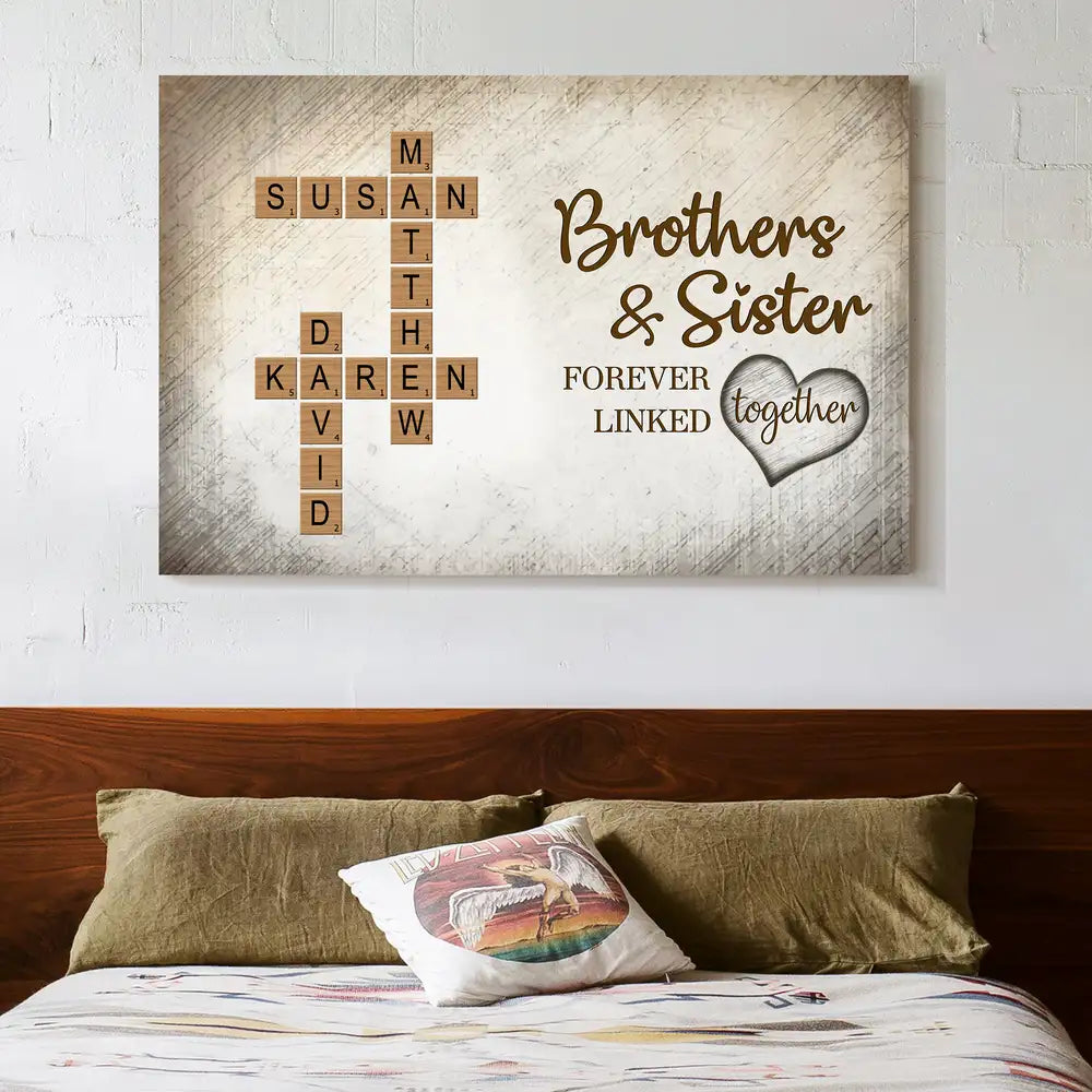 Personalized Brothers & Sisters Family Poster or Canvas – Scrabble Tile Design with Names, Perfect Gift for Siblings on Birthday or Family Reunion