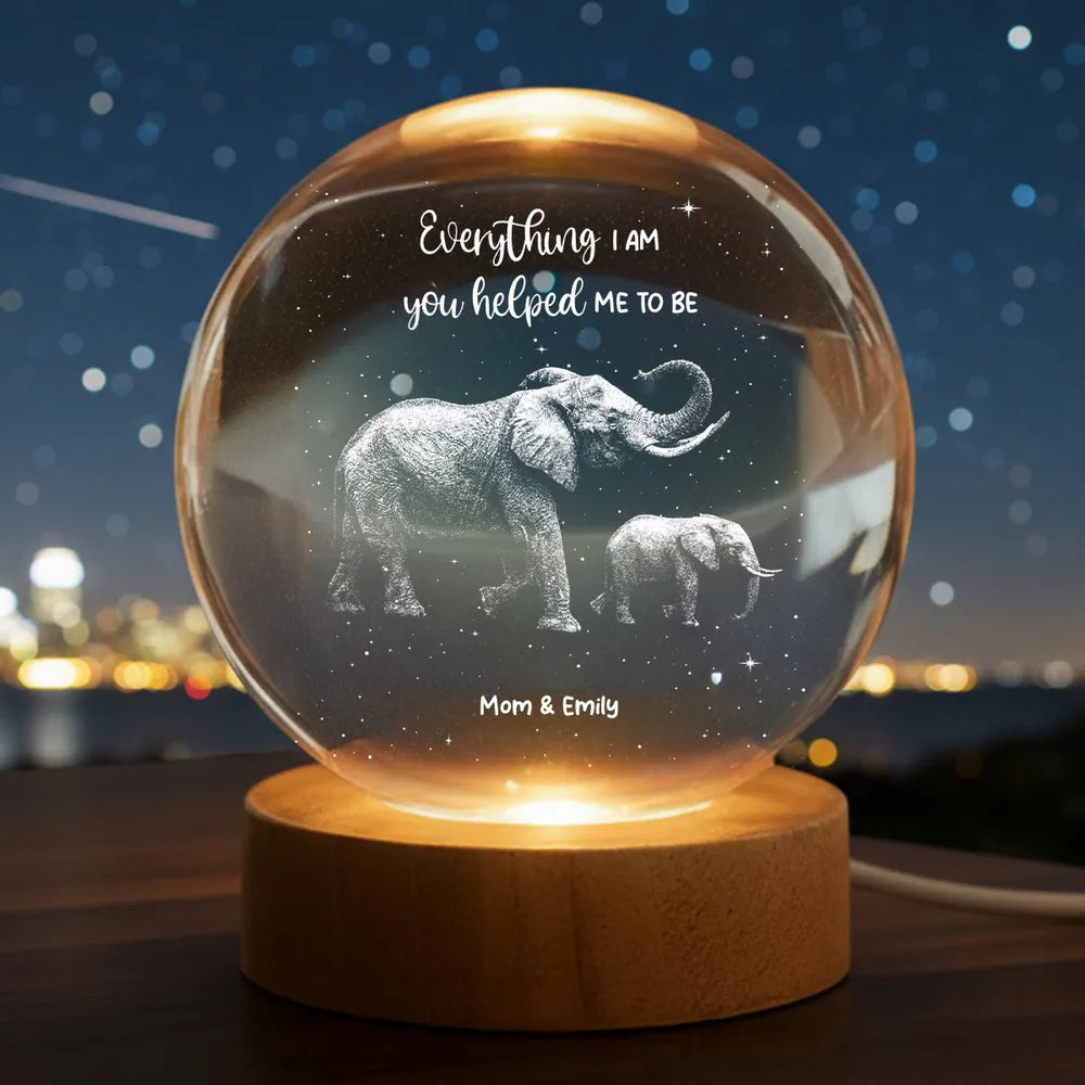Custom Globe Lamp Night Light with Elephant Mom and Baby, Heartwarming Keepsake Gift for Mom