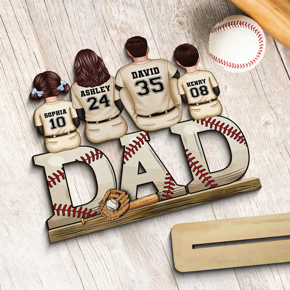 Family Baseball Theme – Custom Wooden Plaque for Dad, Personalized with Family Members and Jerseys – Ideal Father’s Day Gift