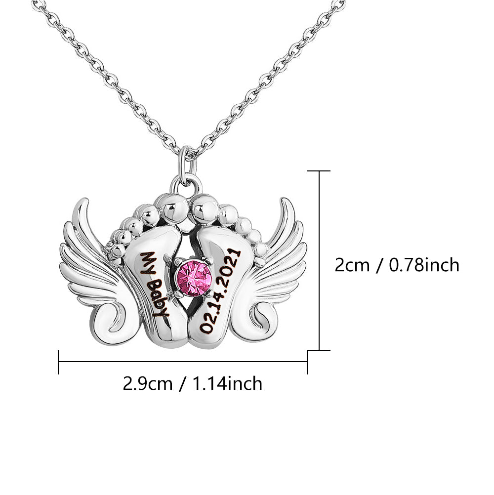 My Baby - Personalized Memorial Angel Feet Locket Birthstone Necklace