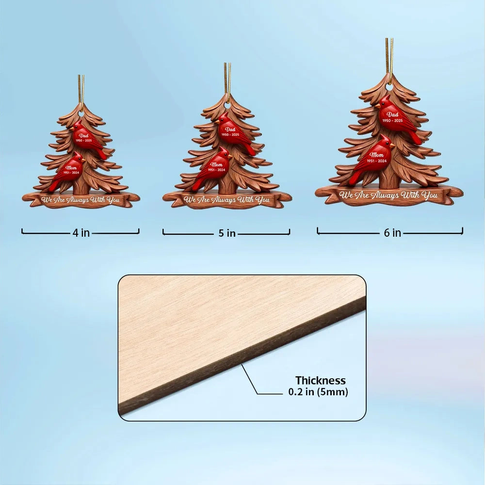 Cardinal Memorial Acrylic Ornament Pine Tree Design 'We Are Always With You' Unique Sympathy Gift