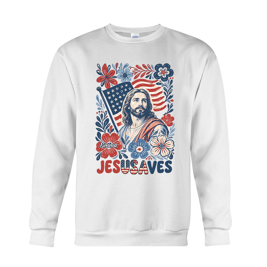 Jesusaves Floral 4th Of July - Personalized Christian T-shirt And Hoodie