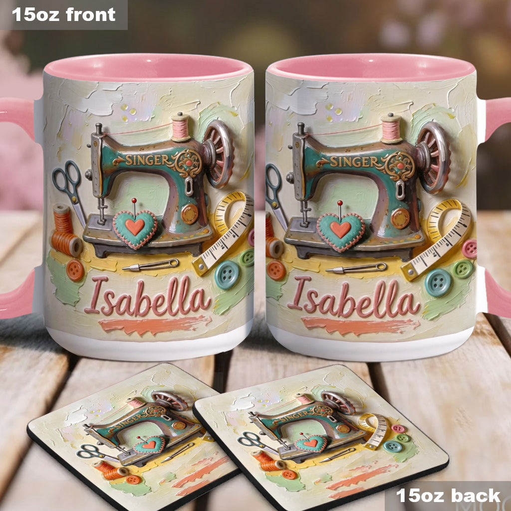 Just a Girl Who Loves Sewing - Personalized Sewing Accent Mug & Coaster