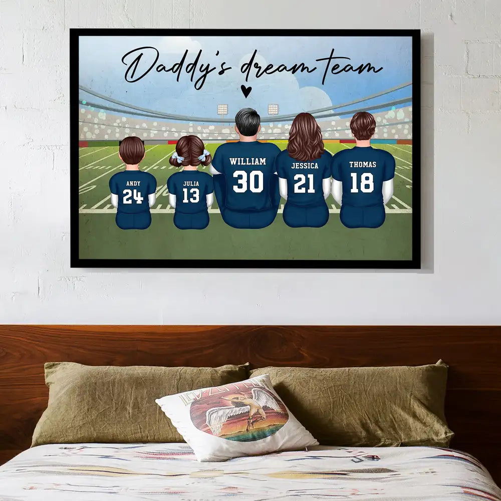 “Daddy’s Dream Team” Personalized Football Poster / Canvas – Classic Navy Jersey Edition