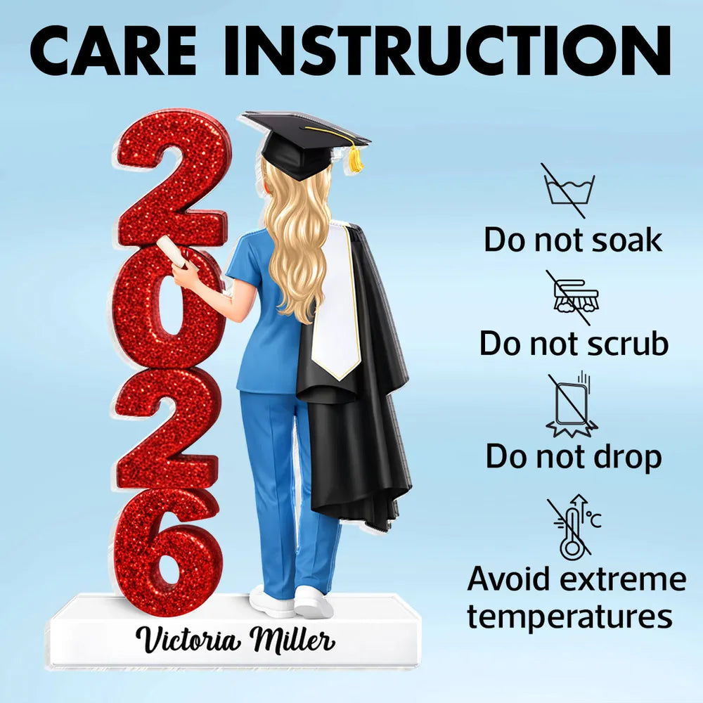 Personalized Shaped Acrylic Block Plaque Class Graduation Keepsake, Nurse Grad in Cap Holding Diploma, Unique Gift