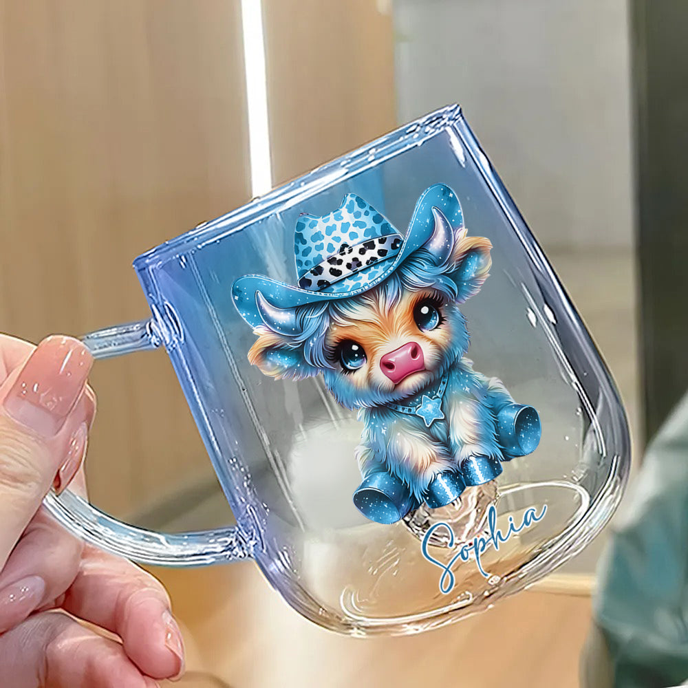 Cute Highland Cow - Personalized Highland Cow Gradient Glass Mug