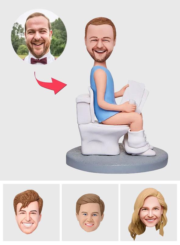 Funny Toilet Reading - Personalized Man Sitting Toilet Bobblehead