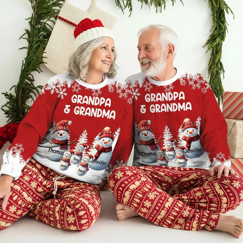 Personalized Printed Sweatshirt for Grandma and Grandpa with Cute Snowman Family Art, Cozy Christmas Keepsake & Unique Grandparent Gift