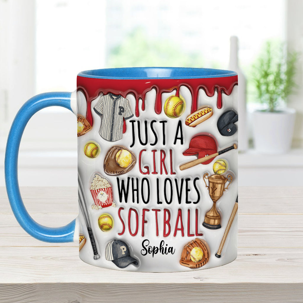 Just A Girl Who Loves Softball - Personalized Softball Accent Mug