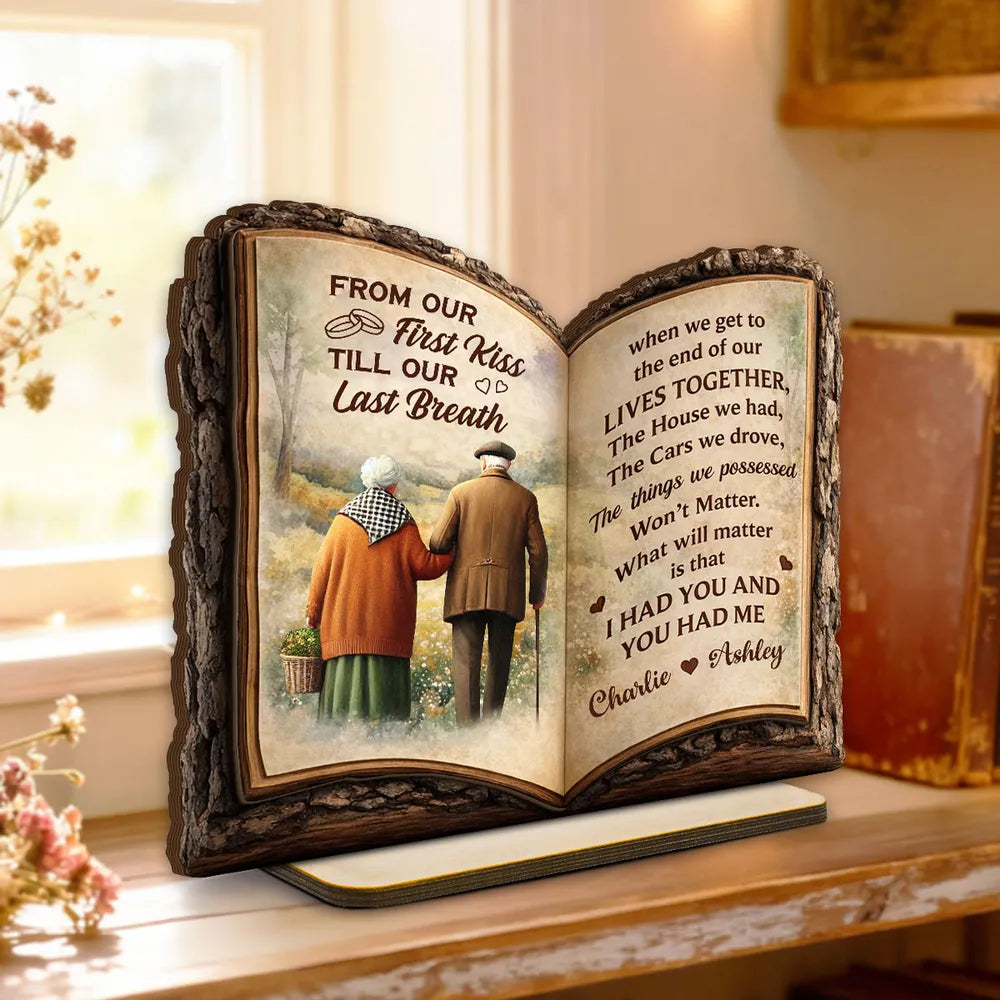 Personalized 2-Layer Wooden Plaque Open Book Couple Walking Together, Heartfelt Keepsake Decor, Unique Gift for Husband & Wife