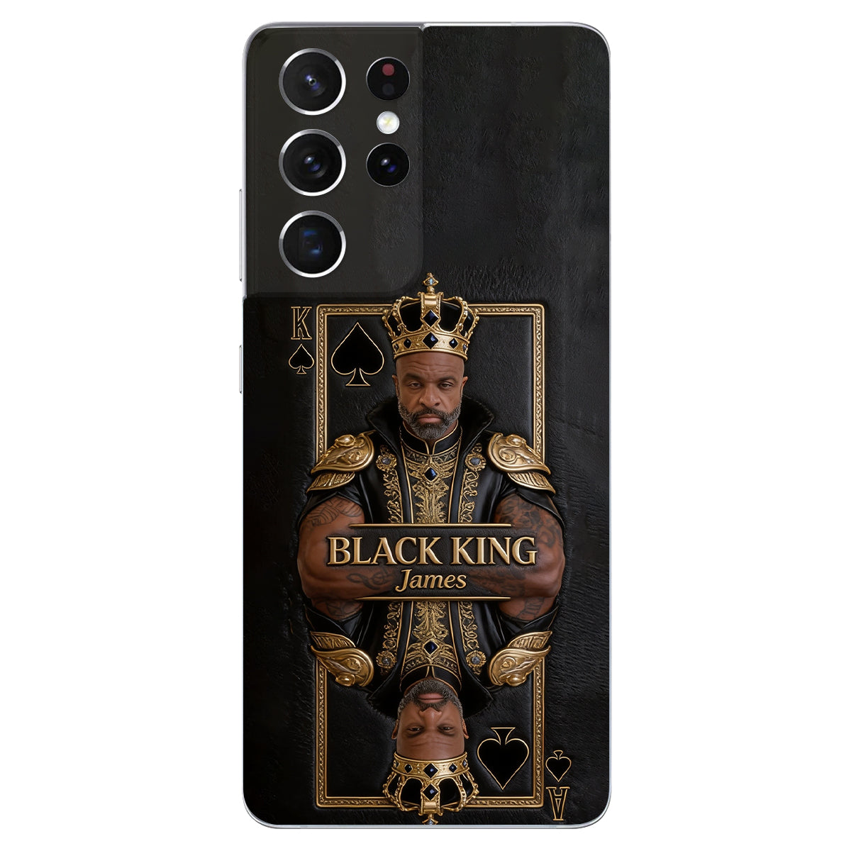 Black King - Personalized African American 3D Embossed Leather Phone Case