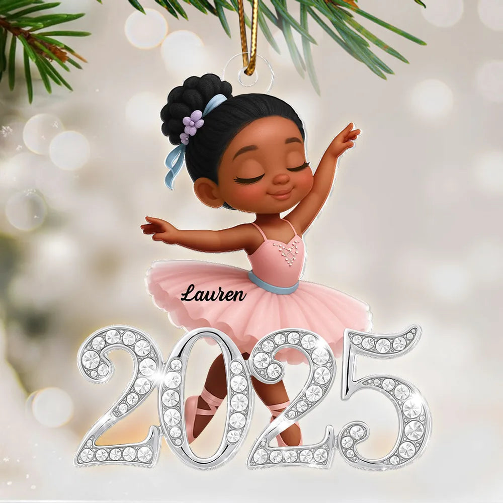 Personalized Acrylic Ornament Ballerina Girl with Sparkly Year Detail for Christmas Tree Decor, Unique Gift for Kids