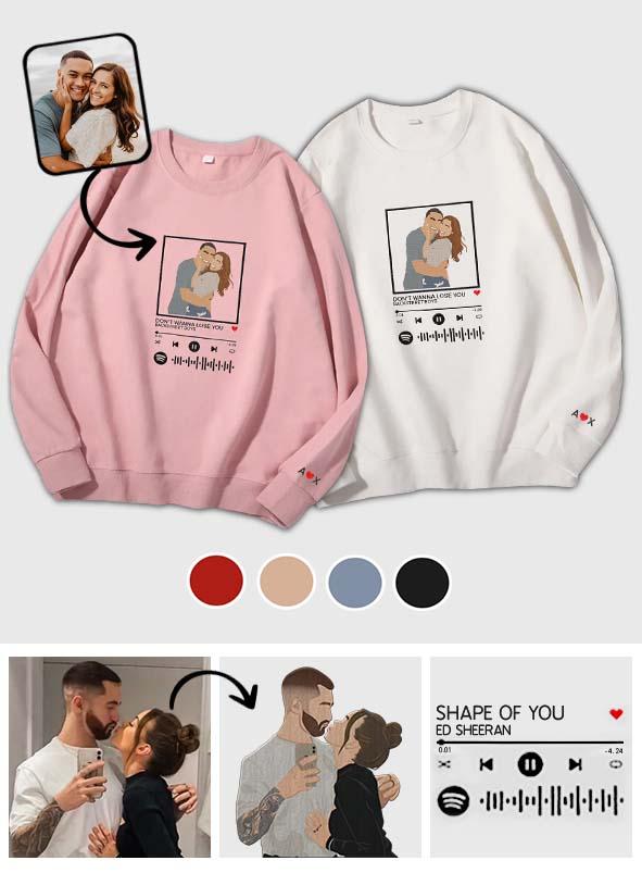 Custom Embroidered Pattern Audio Track - Personalized Couple Sweatshirt
