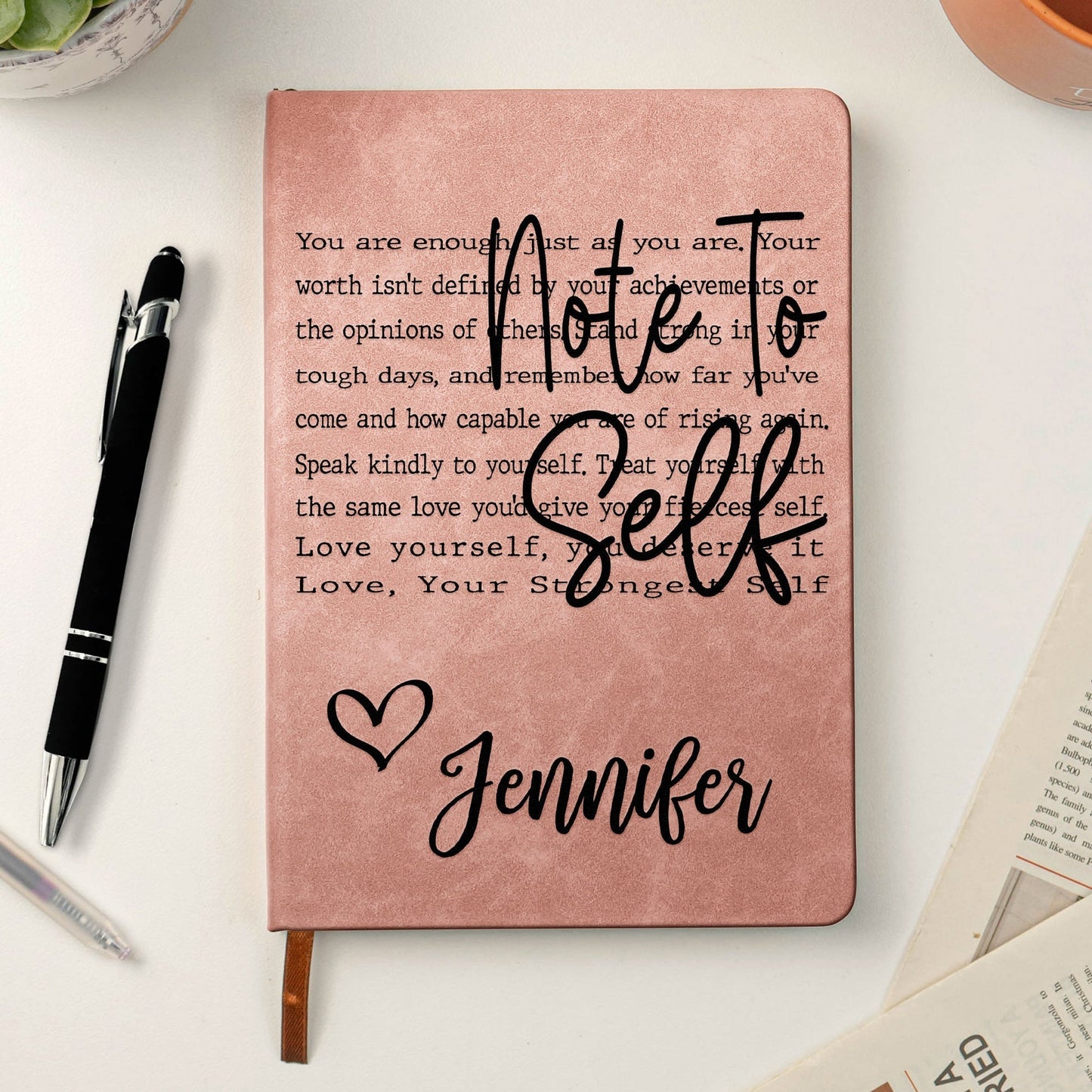 Self Love Affirmation Leather Journal, Personalized Name Gift for Her, A Heartwarming Pick Me Up for Tough Days
