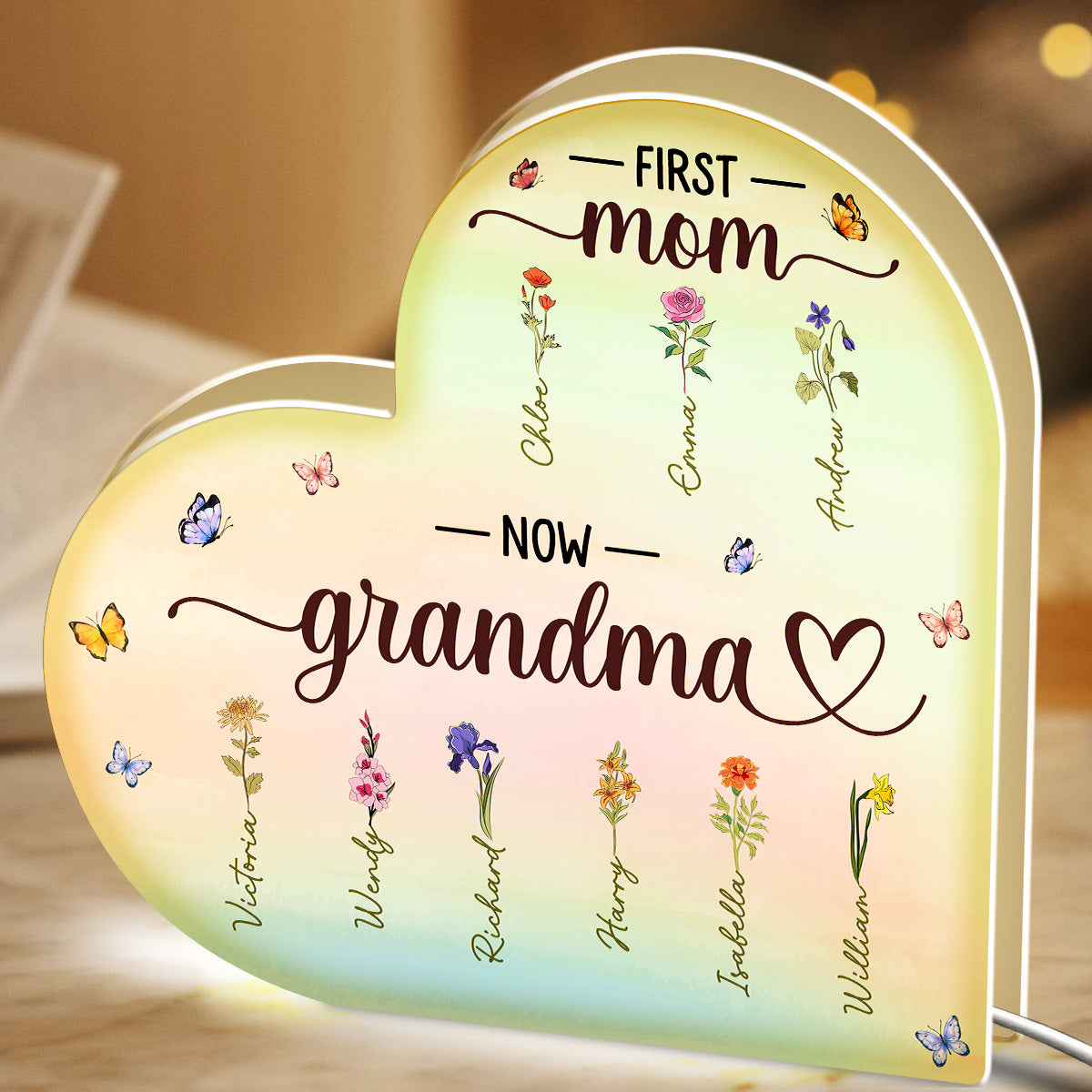 Acrylic Light Box Heart-Shaped, Custom Design, Bedroom Lamp, Warm Glow, Unique Gift for Mom & Grandma