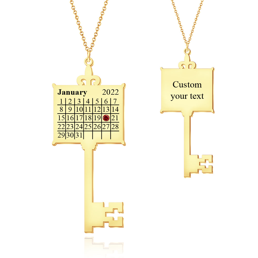 Key Calendar Charm - Personalized Key Birthday Calendar Necklace
