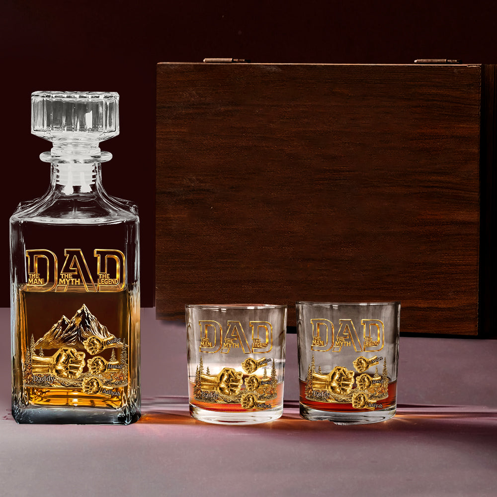 Dad & Kids Fist Bump - Personalized Father Whiskey Decanter Set