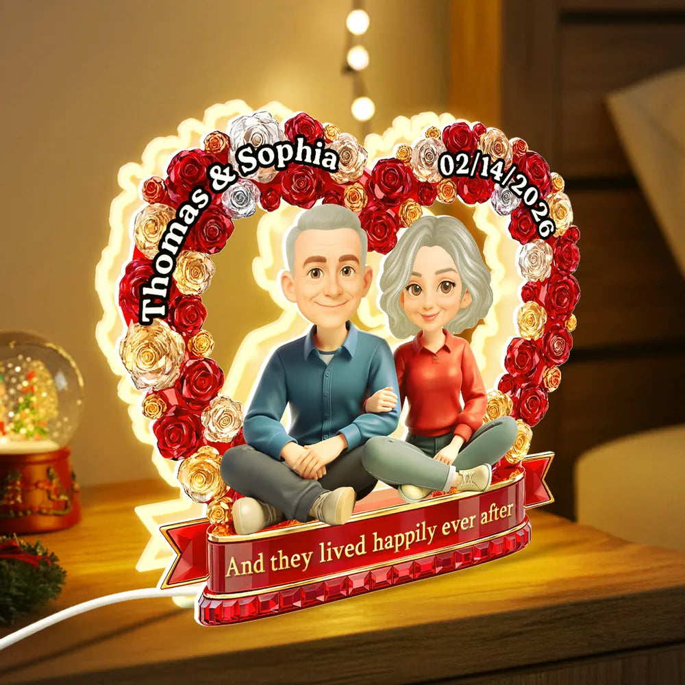 Personalized Acrylic Light Box Flower Heart Couple Night Light for Bedroom or Bookshelf Display, Unique Gift for Couples