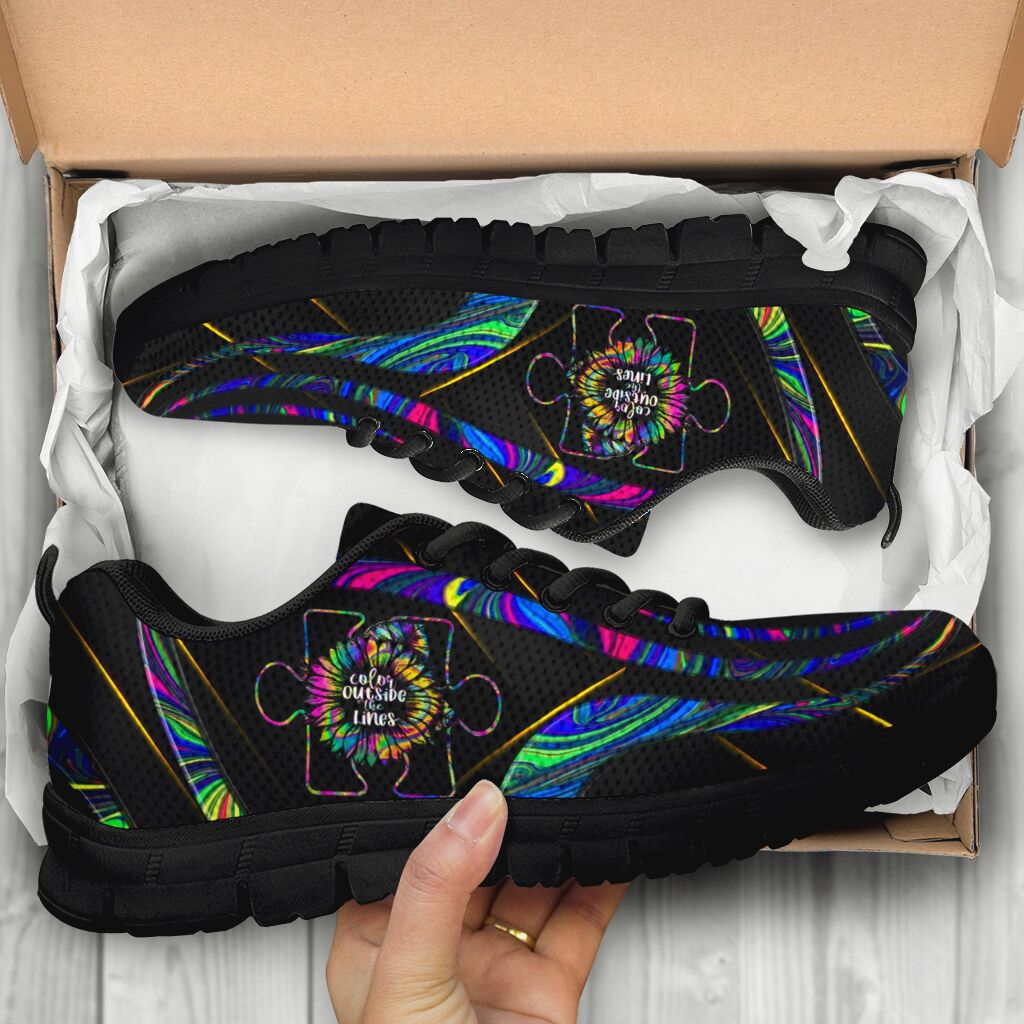 Color Outside The Line Leather Pattern Print Autism Awareness Sneakers 0622