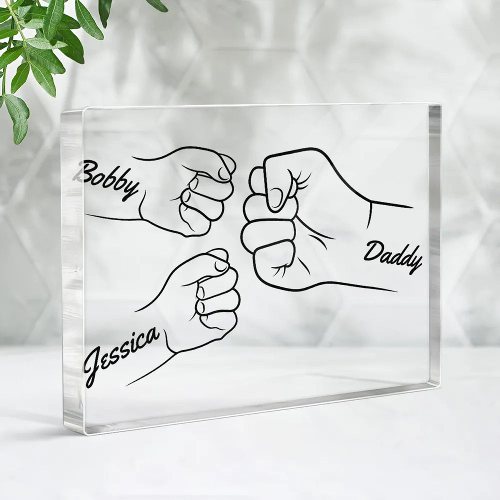 Rectangle Acrylic Block Plaque with Daddy and Kids Fist Bump Illustration, High Clarity, Heartwarming Gift for Dad