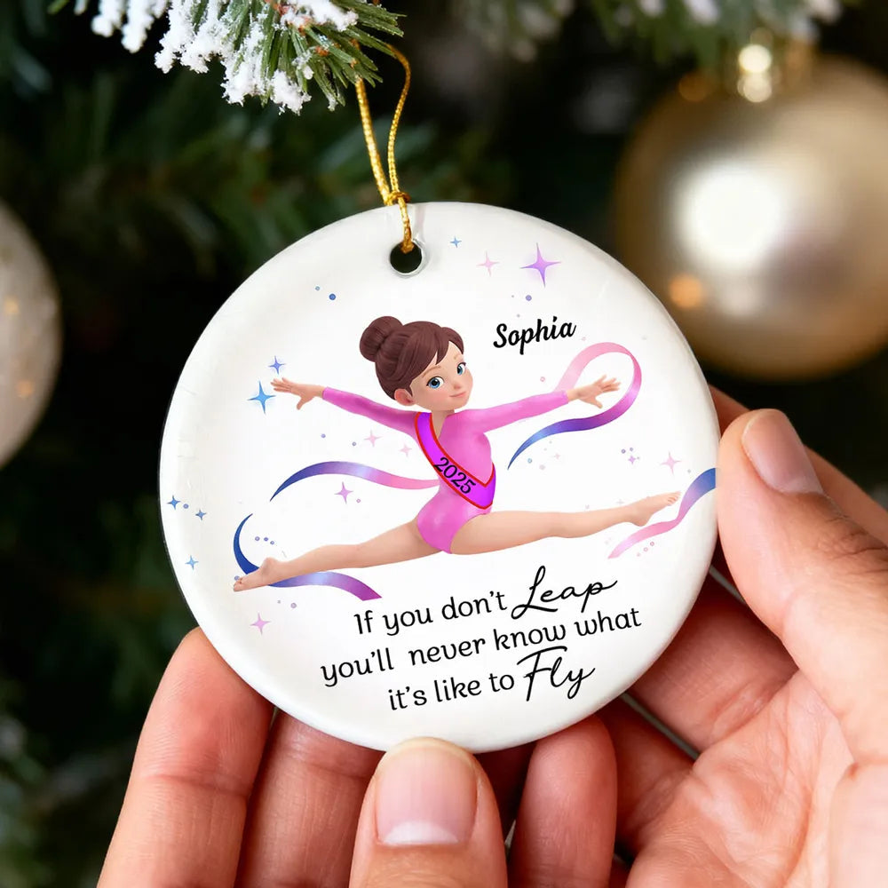 Ceramic Ornament with Inspirational Gymnast Quote - Sweet Holiday Keepsake and Creative Gift for a Young Gymnast