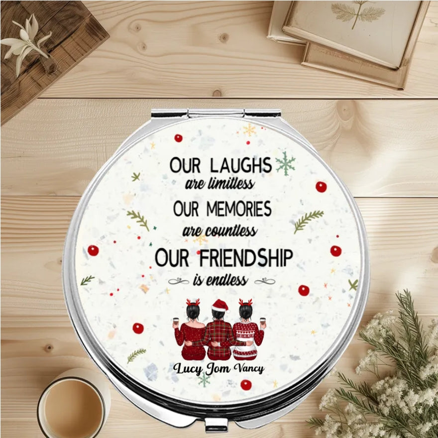 Besties - Our Laughs Are Limitless Our Memories Are Countless Our Friendship Is Endless - Personalized  Cup, Plaque, Ornament, Beauty Tools, Jewelry - Perfect Friendship Gift