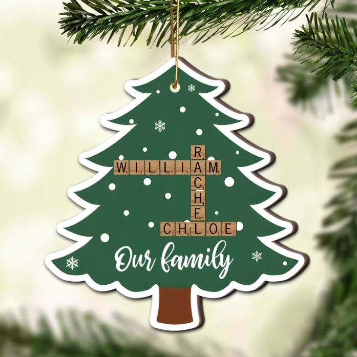 Personalized Family Name Crossword Christmas Tree 2-Layer Wooden Ornament - Custom Gift