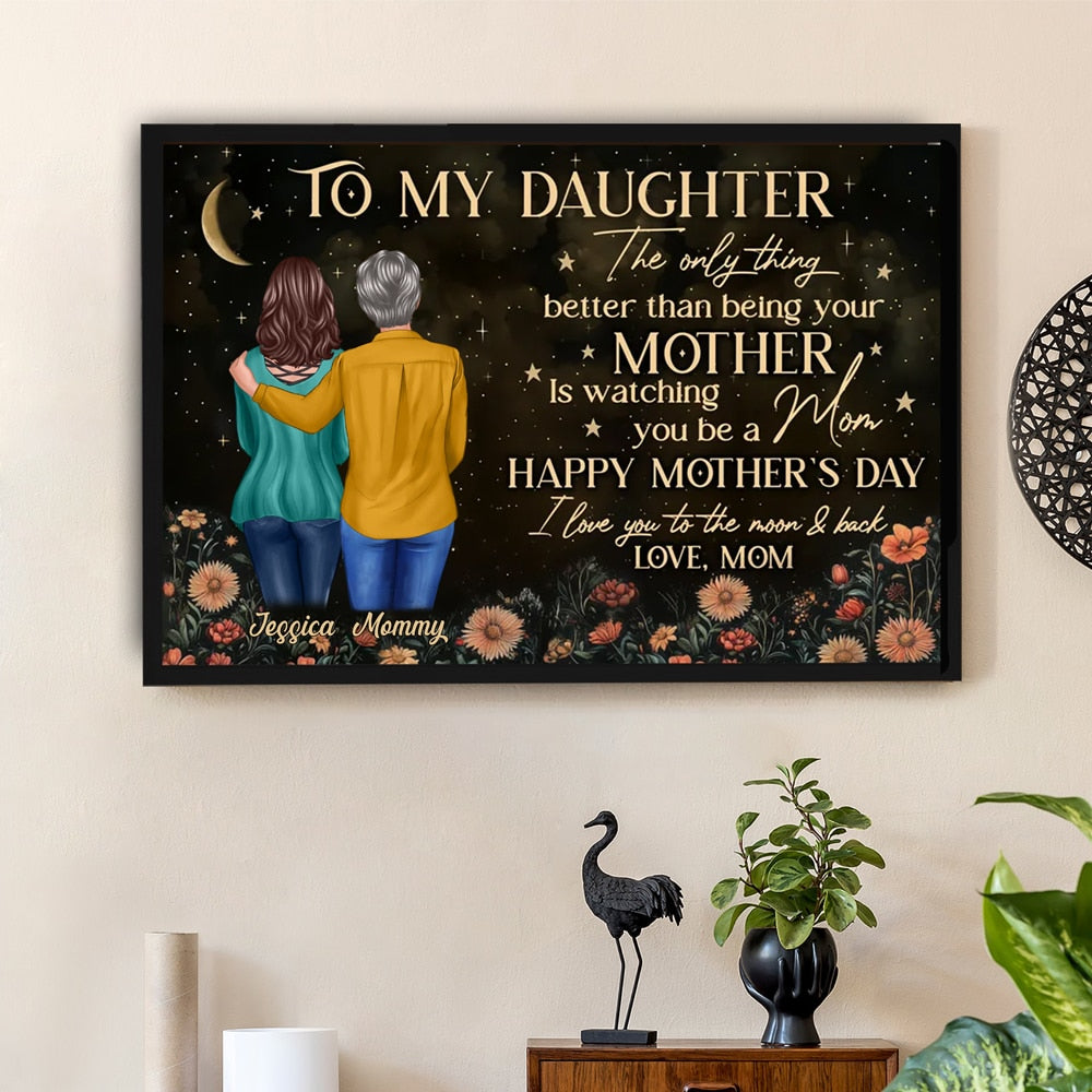Vintage Floral Moon To My Daughter From Mom Happy Mother's Day Personalized Poster, Keychain, Plaque, Pillow, Ornament & More, Heartfelt Mother's Day Gift for Daughter