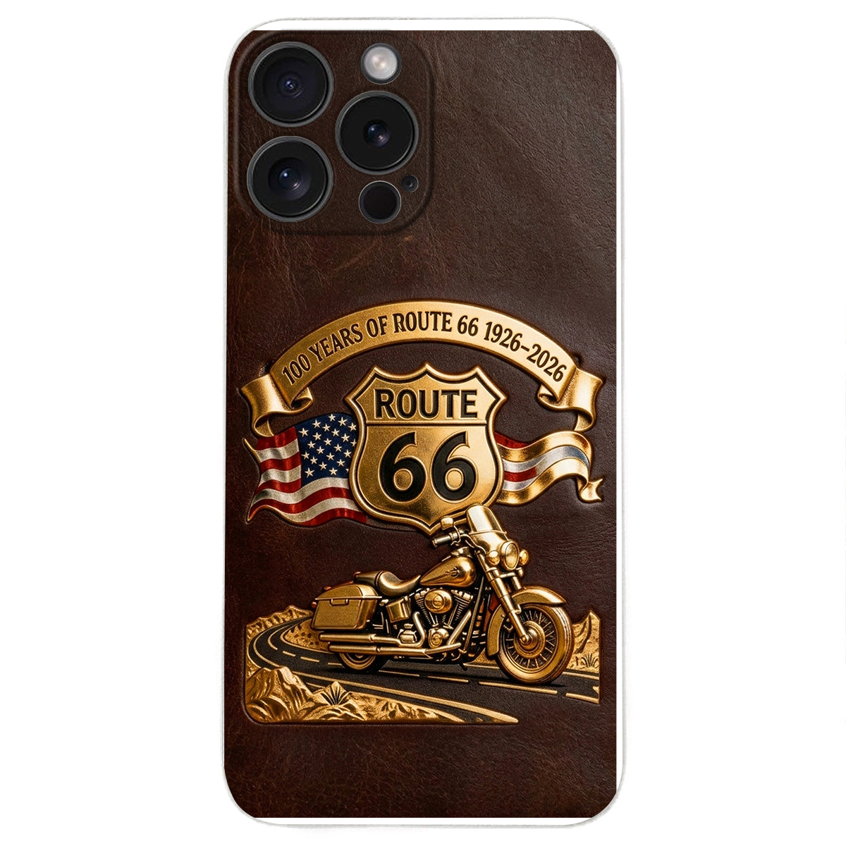 100 Years Of Route Personalized Gifts For Bikers - Personalized Biker 3D Embossed Leather Phone Case