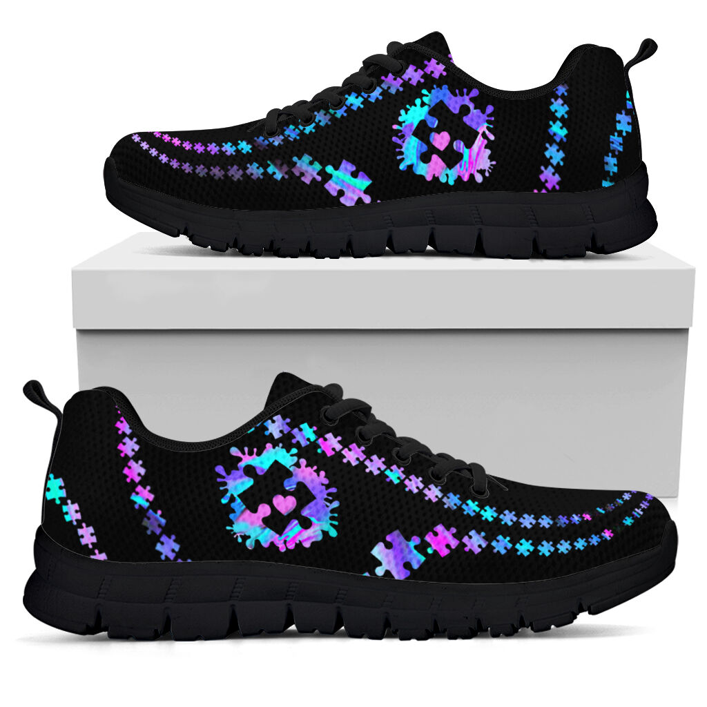 Hologram Puzzle Pieces Pattern Autism Awareness Sneakers 0622