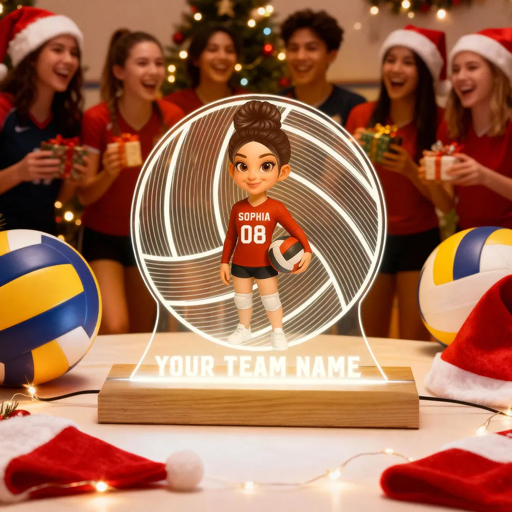 Custom Volleyball LED Light Plaque – Personalized LED Lamp, Perfect Gift for Teammates or Sports Lovers