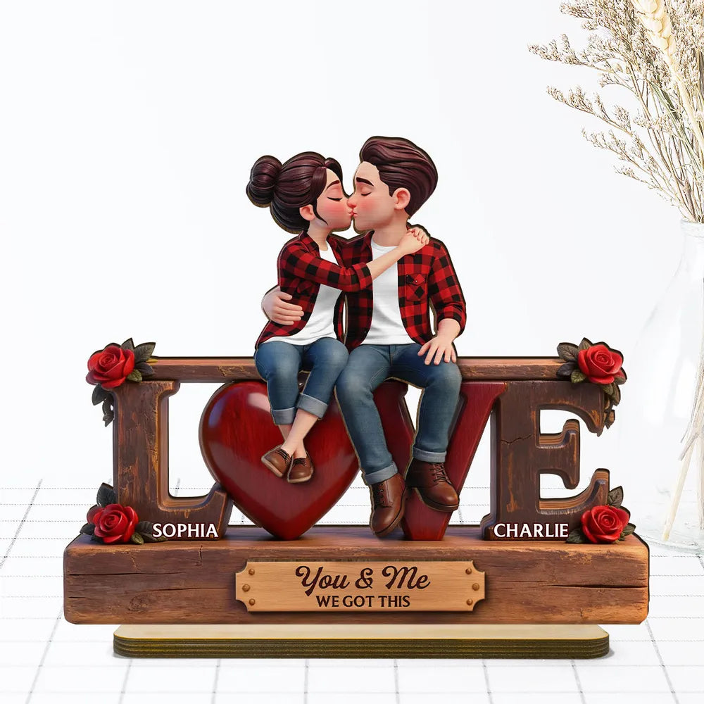 2-Layer Wooden Plaque Personalized for Couples, You & Me We Got This Kissing Scene, Sweet Romantic Keepsake, Creative Gift