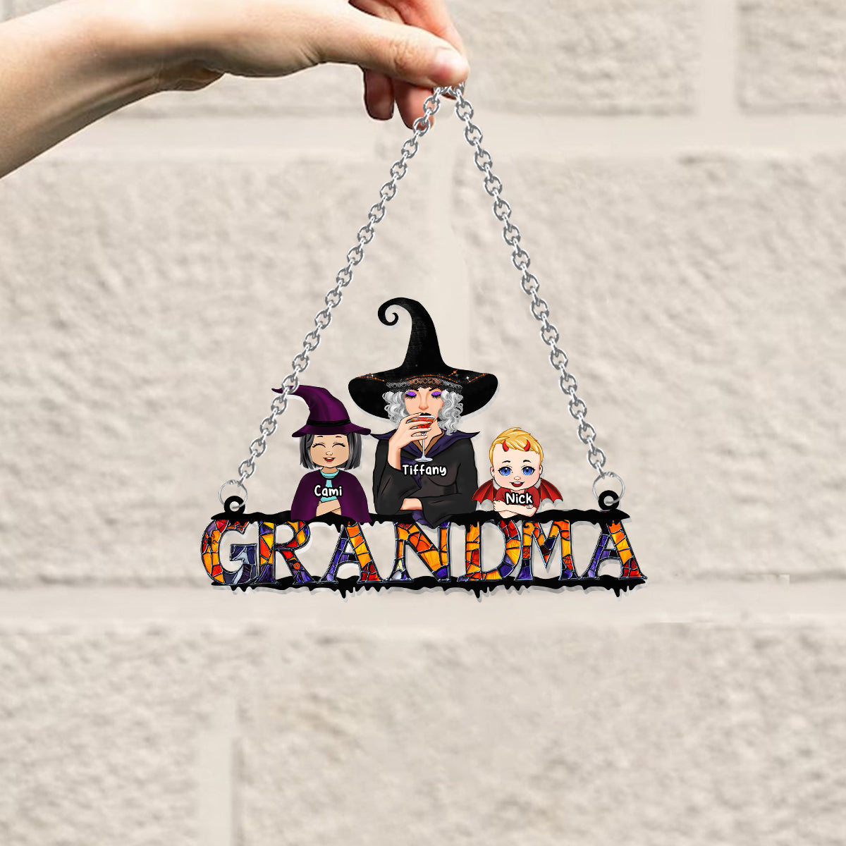 Grandma Halloween - Personalized Grandma Window Hanging Suncatcher Ornament