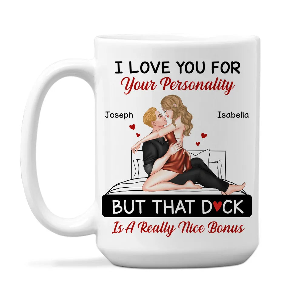 Personalized White Ceramic Mug for Couples with Hugging Bed Scene – Fun Romantic Coffee Gift, A Really Nice Bonus Surprise