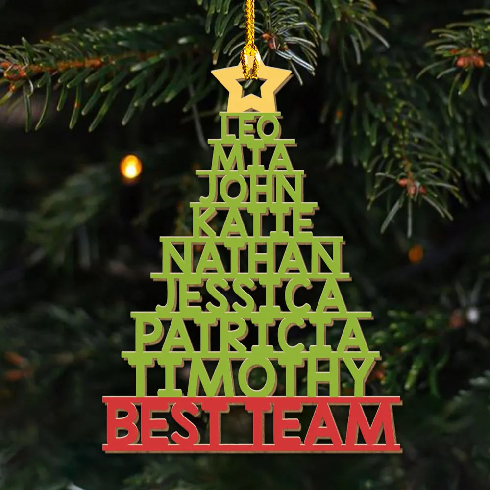 Personalized Acrylic Ornament Christmas Tree With Team Names, Festive Office Decor & Unique Holiday Gift