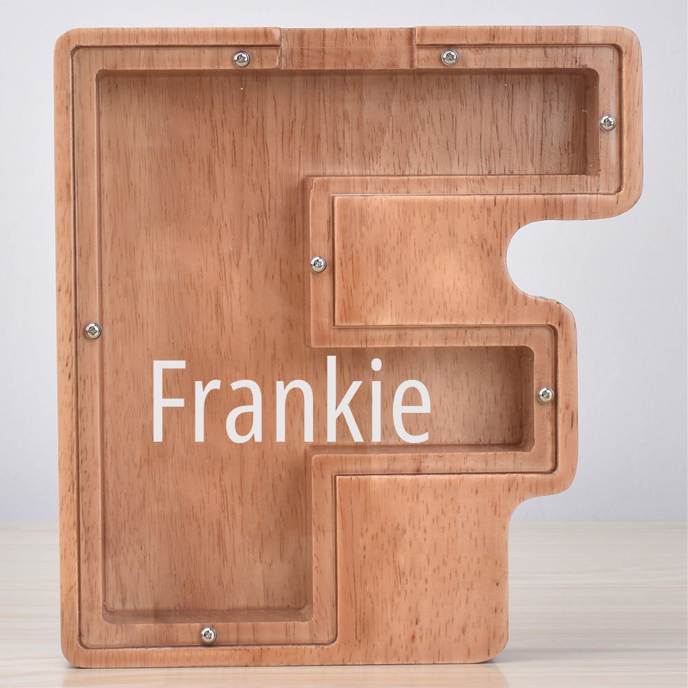 Custom Initial And Name - Personalized Letter And Name Oak Wooden Piggy Bank
