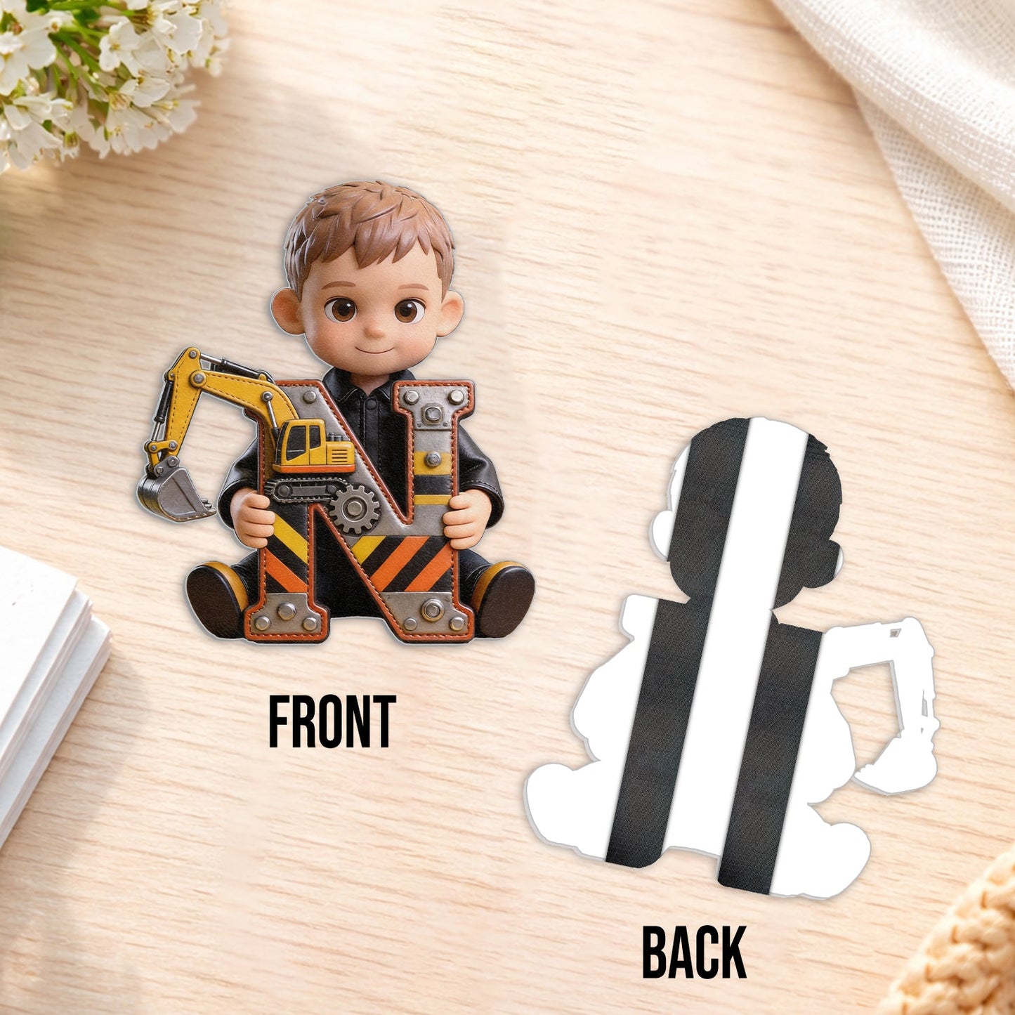 Alphabet Letter Construction Theme - Personalized Kid Changeable Leather Patch Backpack