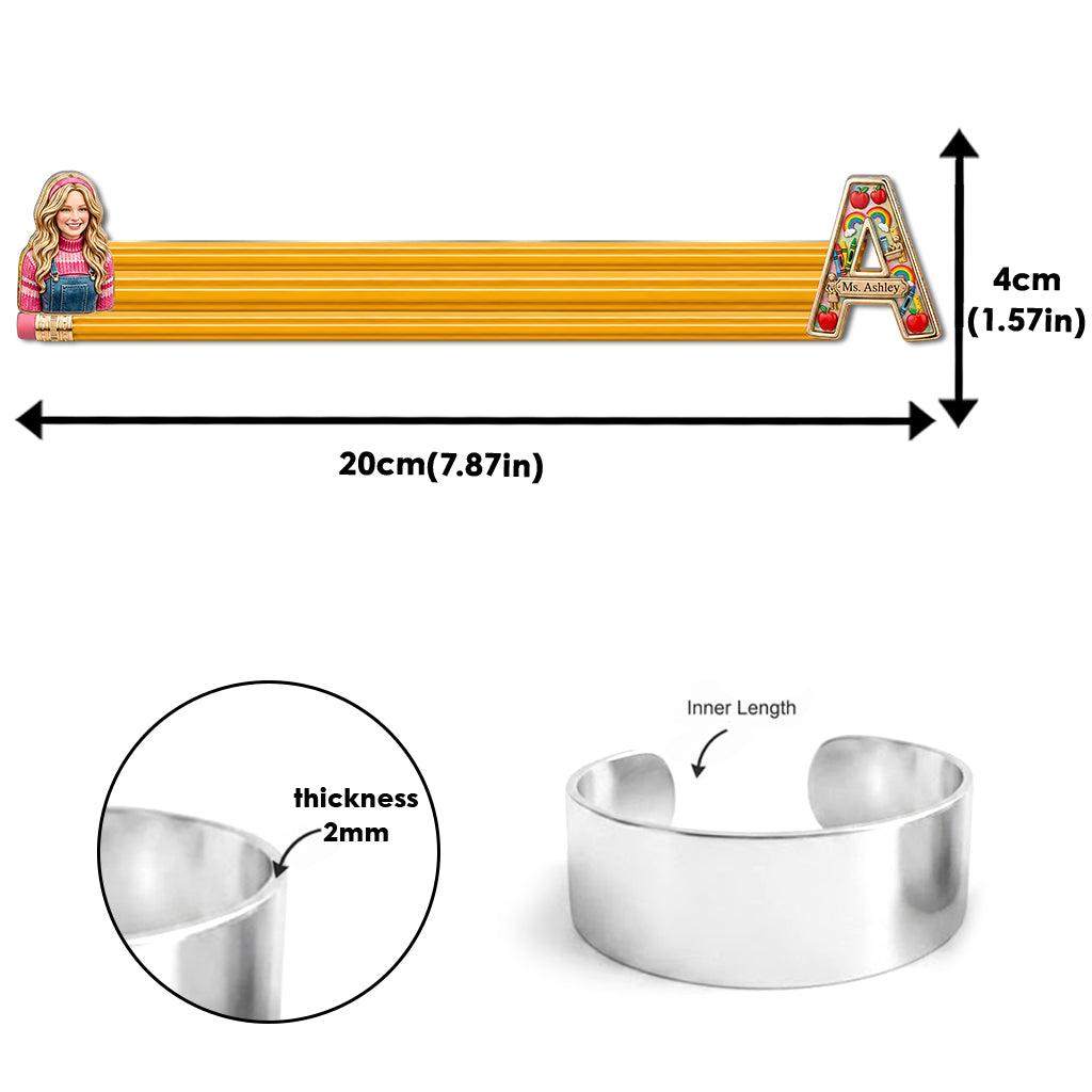 Best Teacher Ever - Personalized Teacher Shaped Cuff Bracelet