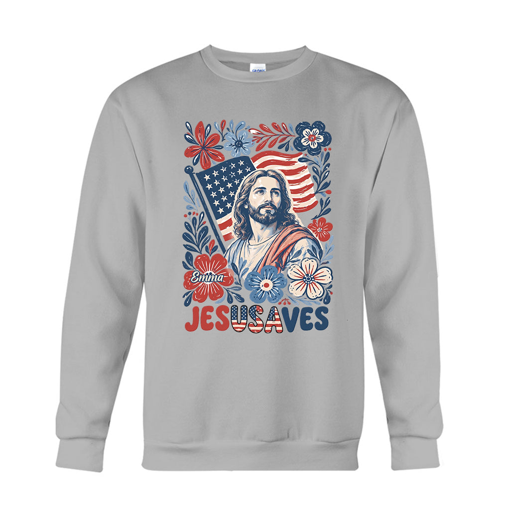 Jesusaves Floral 4th Of July - Personalized Christian T-shirt And Hoodie