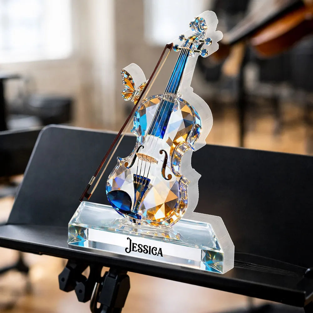 Violin Crystal-Style Shaped Acrylic Block Plaque, Personalized Music Memory Home Accent, Thoughtful Gift For Friend Or Musician