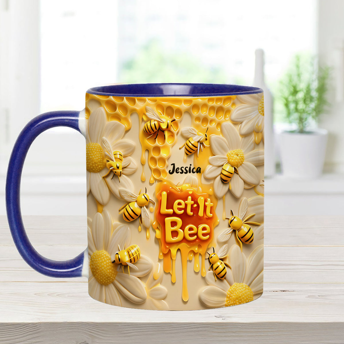 Let It Bee, Bee Flowers - Personalized Bee Set Accent Mug with Acrylic Stirrers